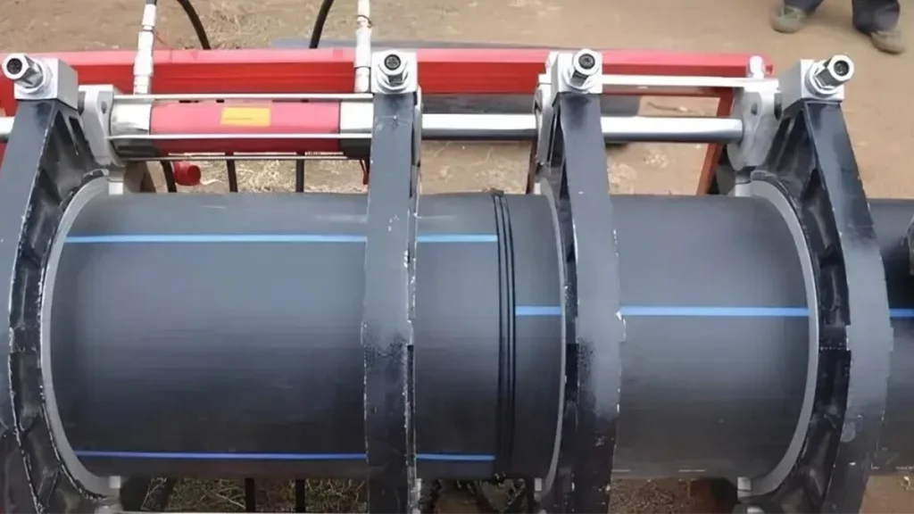 Certified operator inspecting butt fusion machines joint quality