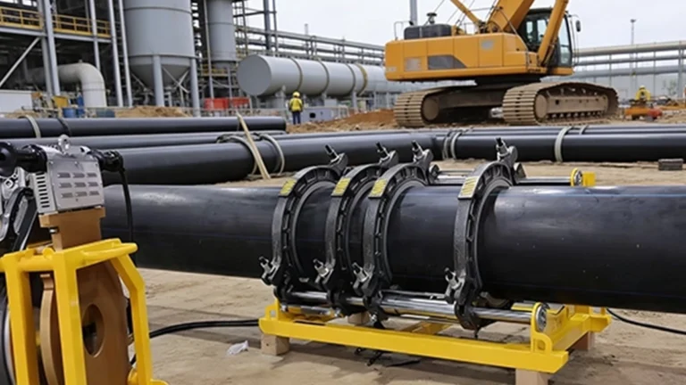Industrial butt fusion machines on construction site