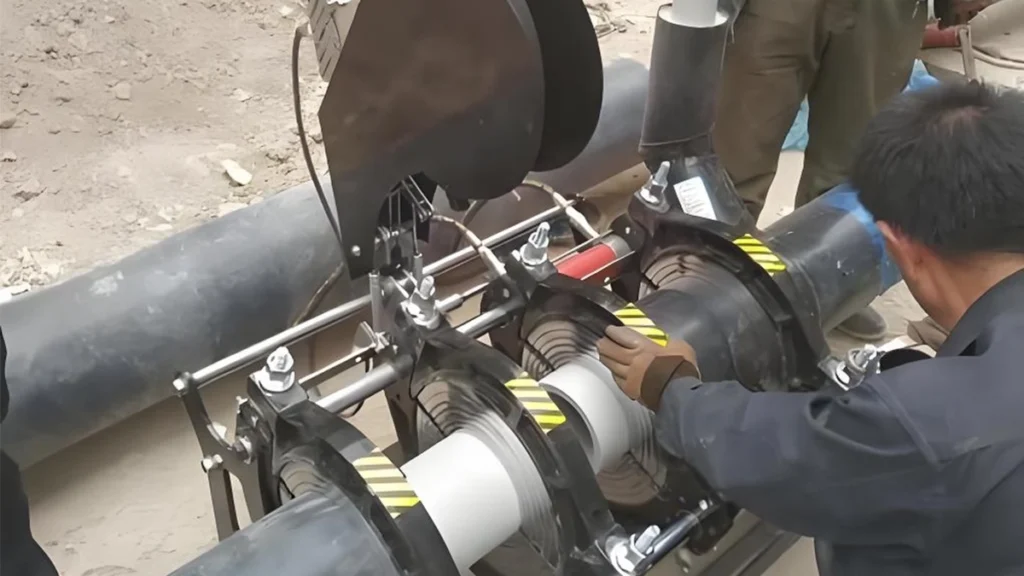 automatic HDPE pipe welding machine on site