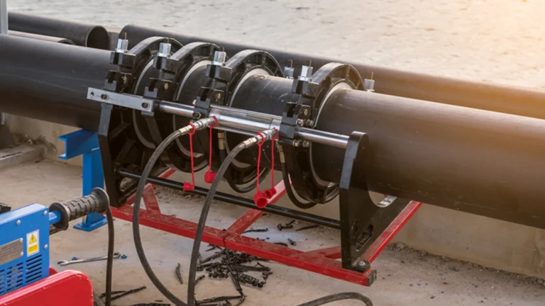 butt fusion machine on construction site