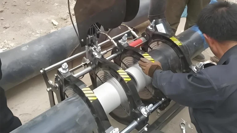 Automatic HDPE pipe welding machine in operation