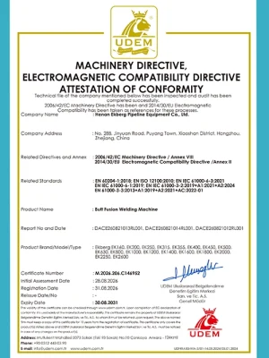 Ekberg CE certifiction of butt fusion welding machine